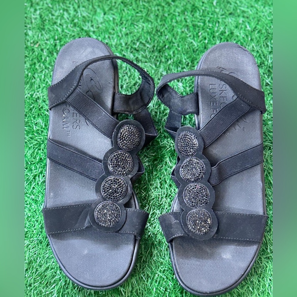 Skechers Women's‎ Black Wedge Sandals Size 9 - Picture 7 of 7